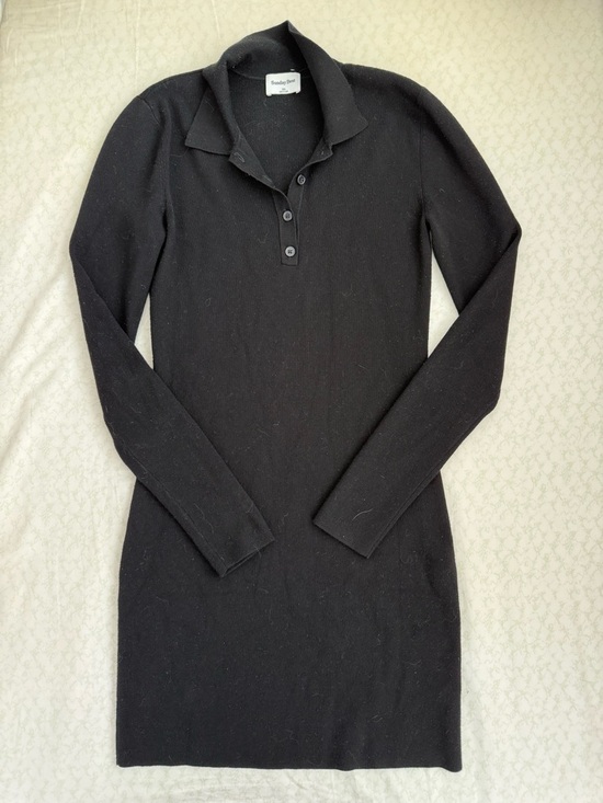 Sunday Best Dresses & Skirts - Sunday Best Black Ribbed Polo Sweater Dress